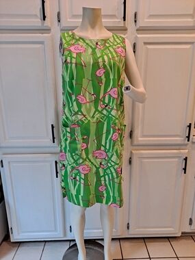 Corkeys Kids Vintage Green Pink Flamingo Print Sleeveless Midi Sheath Cotton